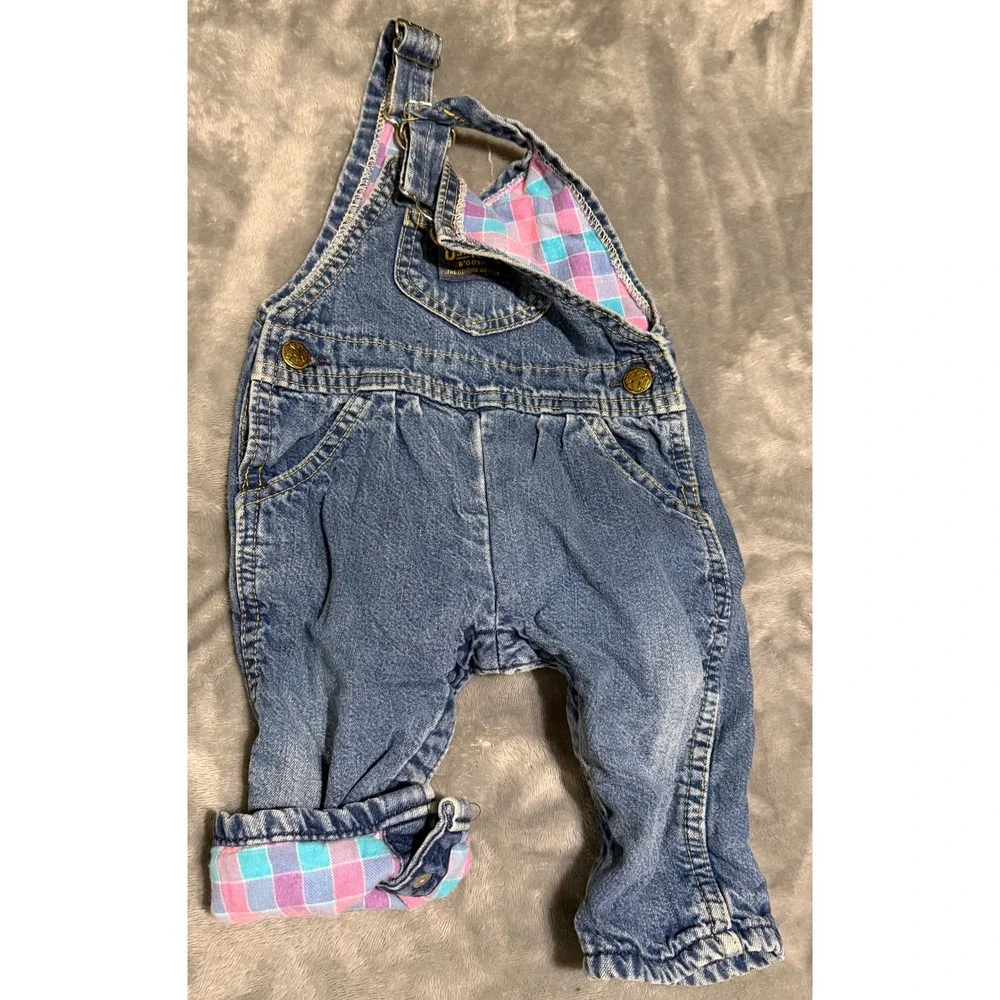 Vintage OshKosh Bgosh Vestbak Plaid Flannel Lined Denim Overalls Kids 6-9 Months